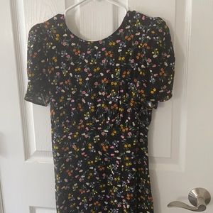 AFRM Black Floral Midi Dress with Pink, Yellow & Orange Accents